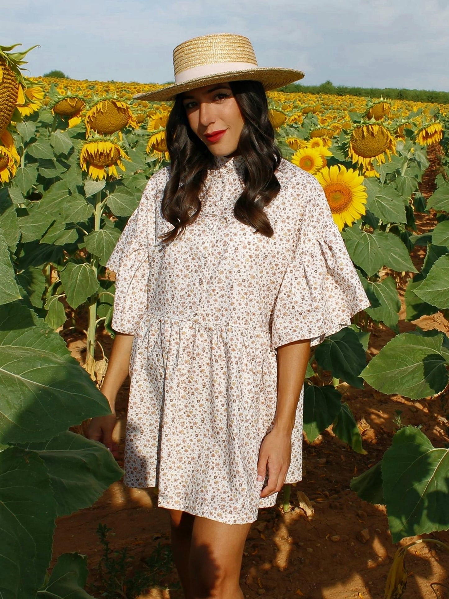 Vestido oversize flores teja