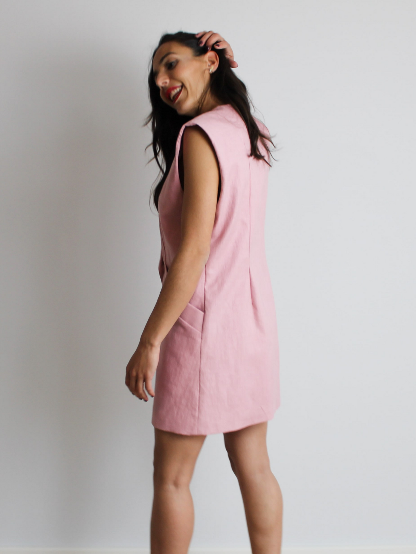 Chaleco asimétrico de lino- Rosa